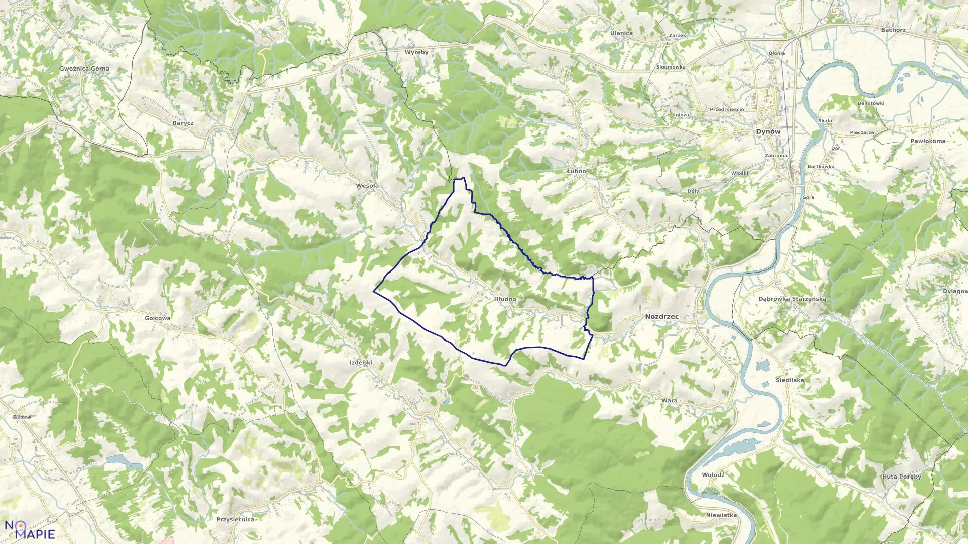 Mapa obrębu Hłudno w gminie Nozdrzec