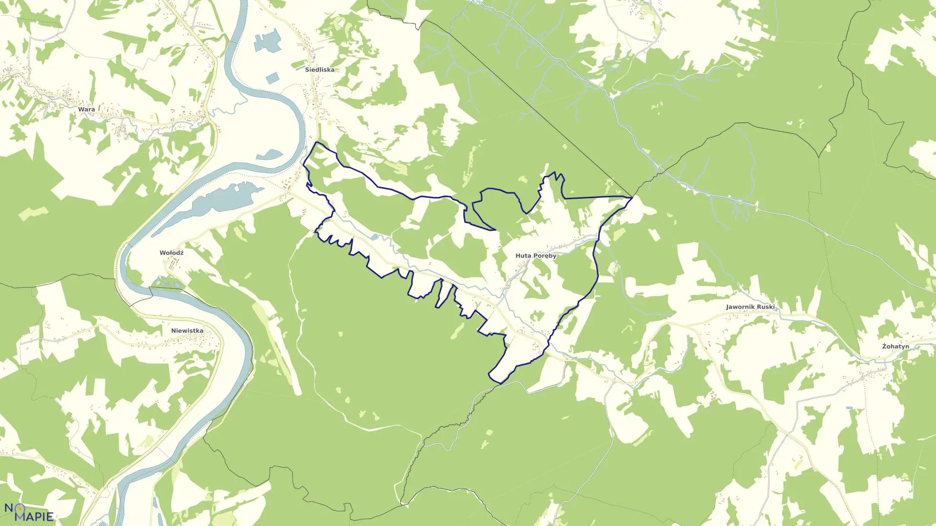 Mapa obrębu Huta Poręby w gminie Nozdrzec