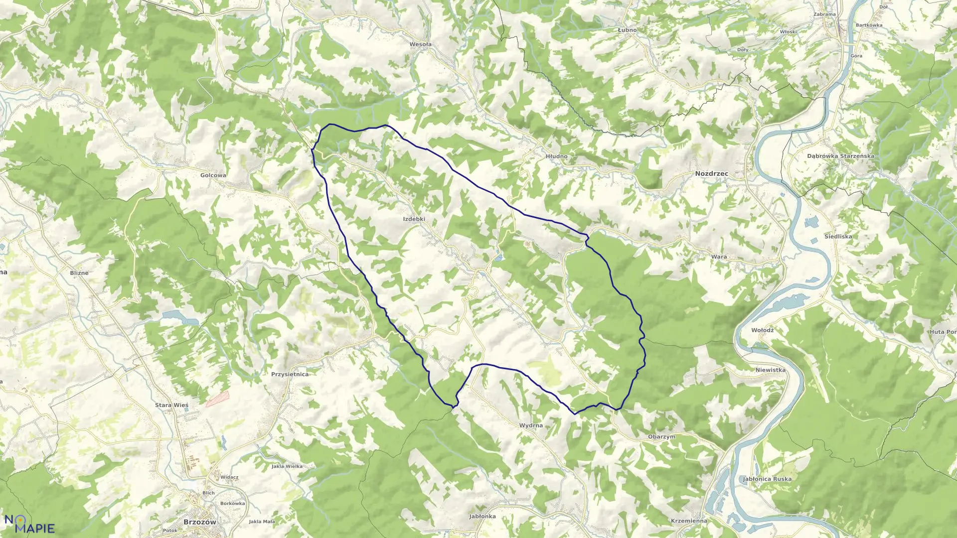 Mapa obrębu Izdebki w gminie Nozdrzec