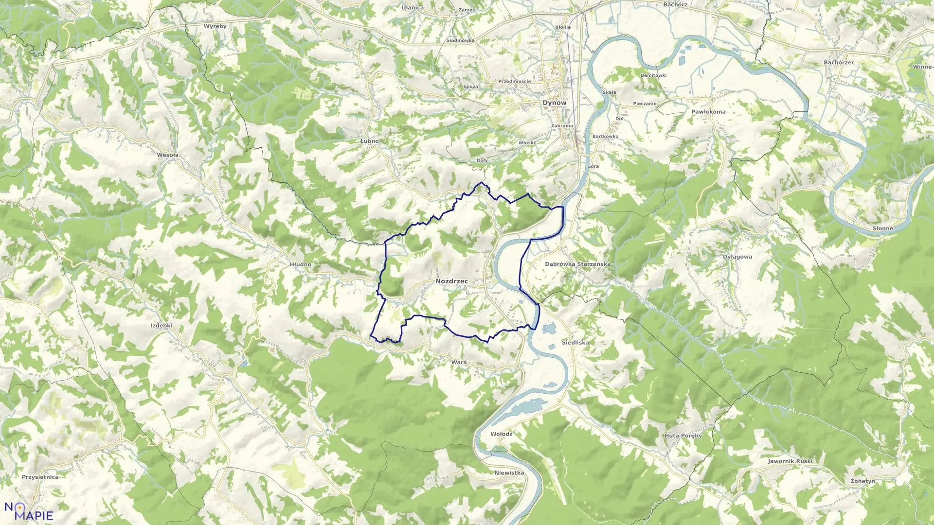 Mapa obrębu Nozdrzec w gminie Nozdrzec