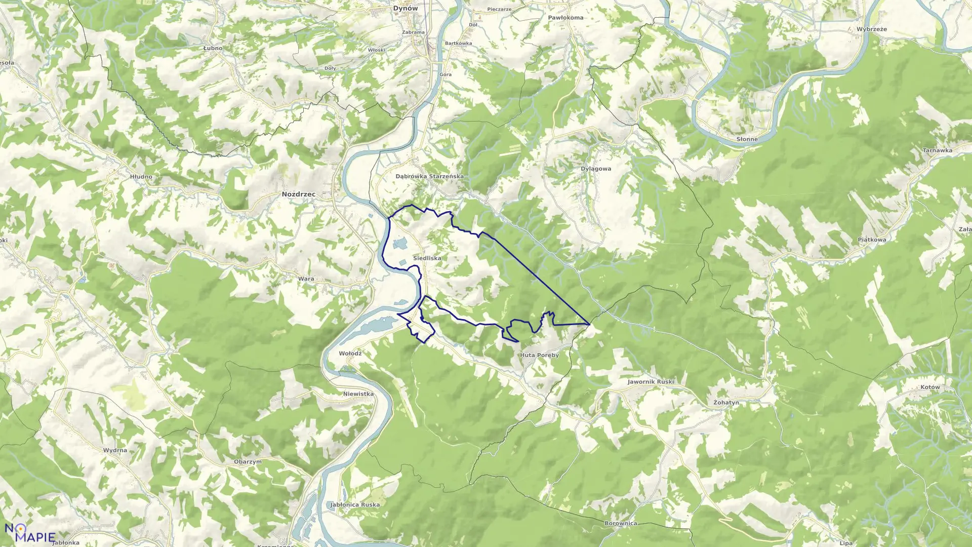 Mapa obrębu Siedliska w gminie Nozdrzec