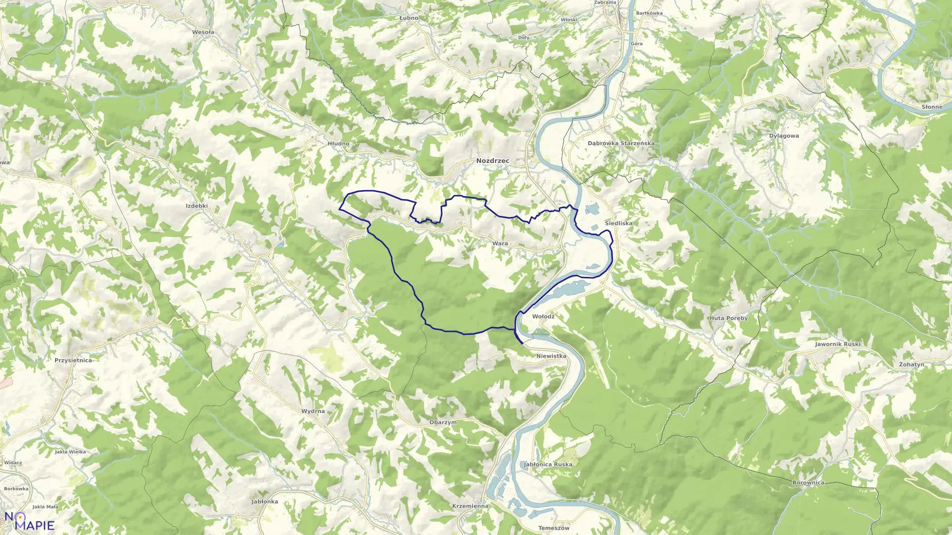 Mapa obrębu Wara w gminie Nozdrzec