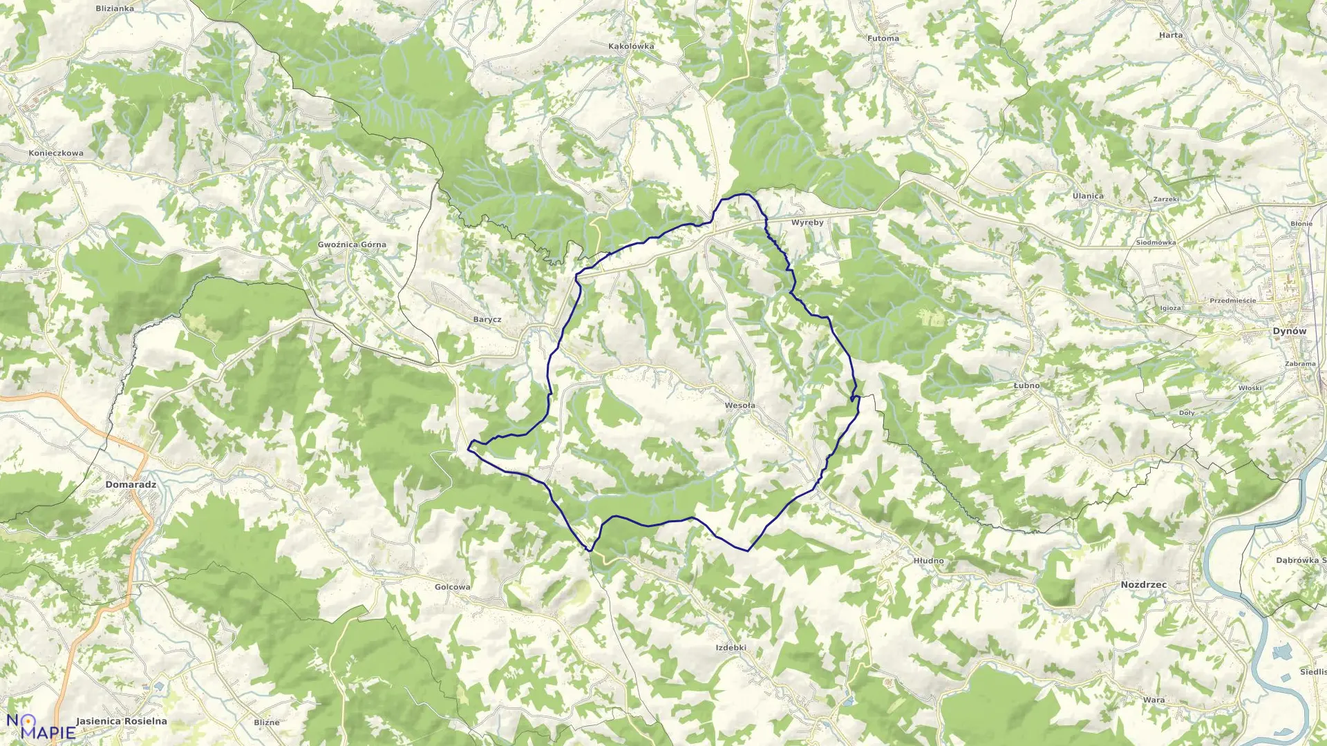 Mapa obrębu Wesoła w gminie Nozdrzec