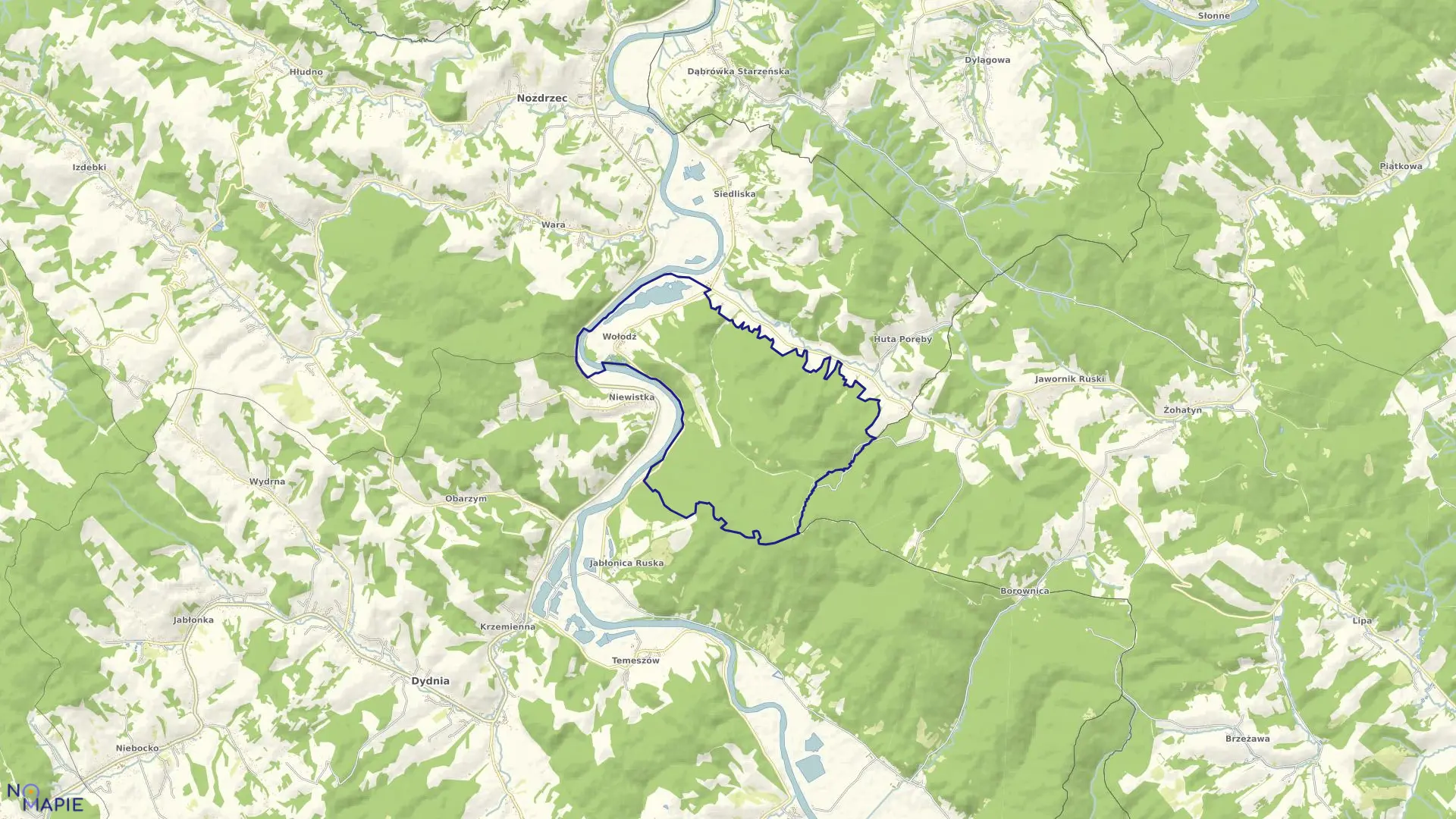 Mapa obrębu Wołodź w gminie Nozdrzec